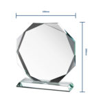 Octagonal glass award with dimensions shown.
