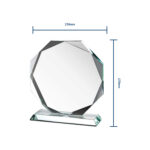 Octagonal glass trophy with dimensions.