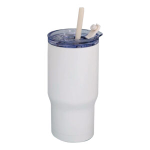White tumbler with straw and lid