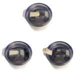 Three spill-proof coffee lids with different openings.