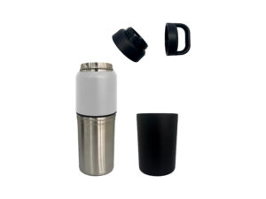 Stainless steel insulated travel mug, disassembled components