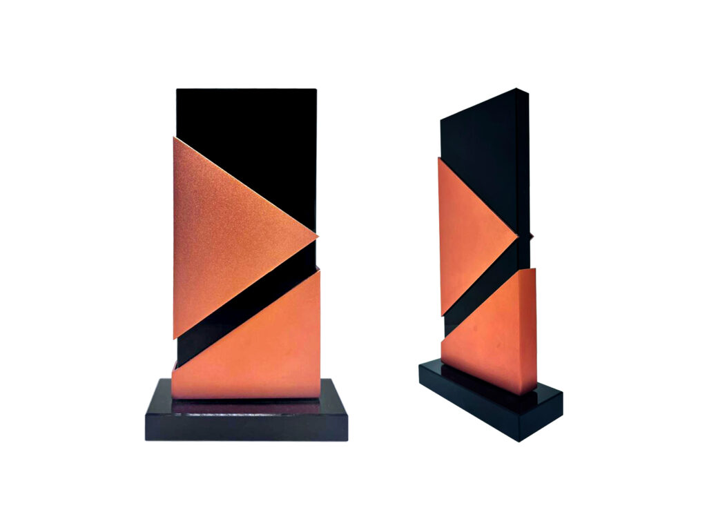 Modern geometric award trophy with triangular design