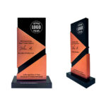 Black glass trophy with metal rose gold design