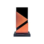 Modern geometric award trophy in orange and black.
