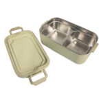 Two-compartment stainless steel lunchbox with lid
