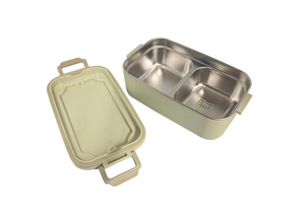 Two-compartment stainless steel lunchbox with lid