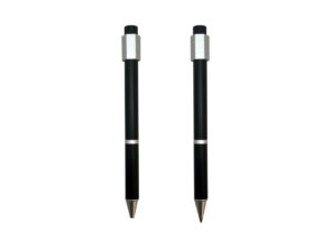 Two black mechanical pencils with metallic accents.
