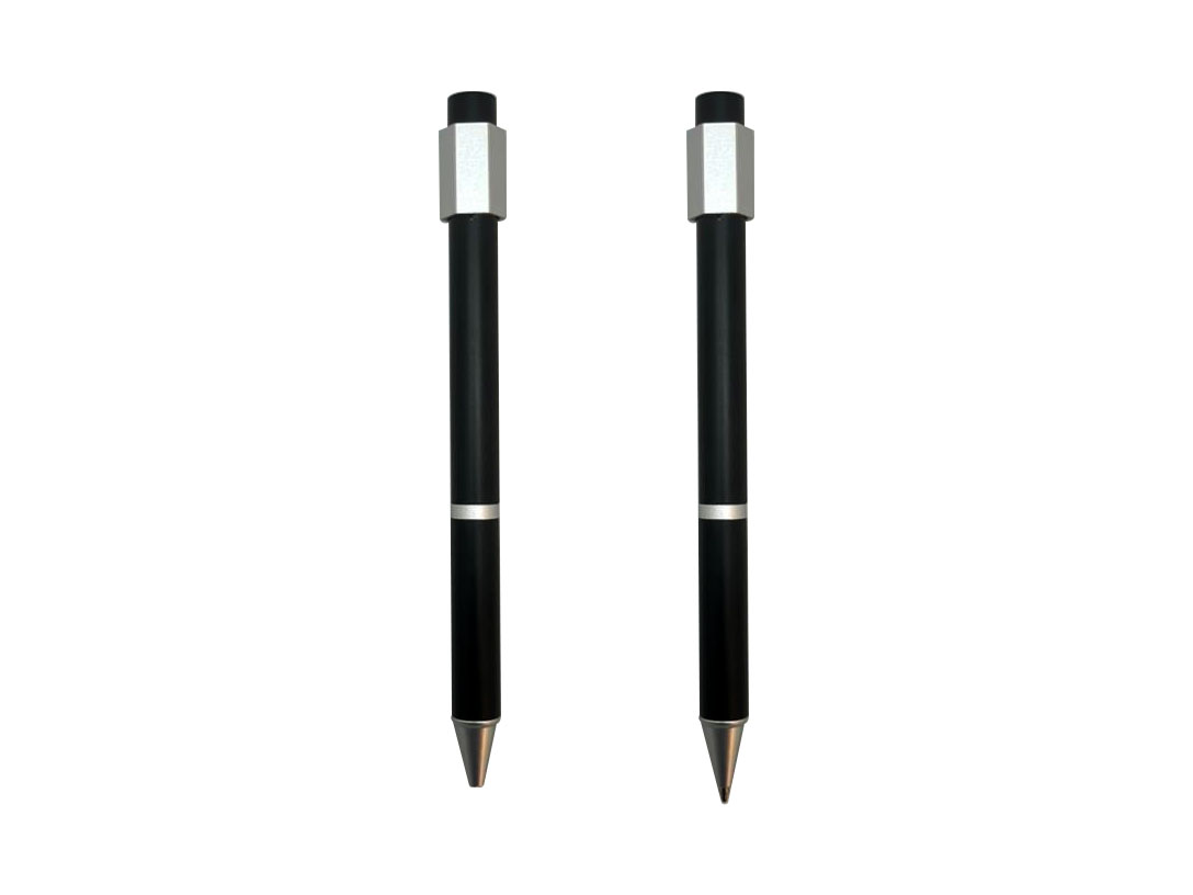 Two black mechanical pencils with metallic accents.