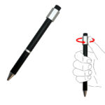 Black pen with rotating mechanism.