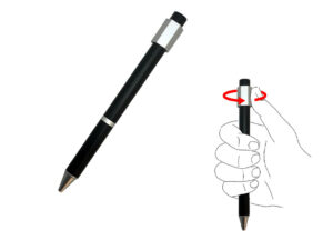 Black pen with rotating mechanism.