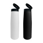 White and black insulated water bottles with lids.