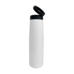 White insulated bottle with open black lid