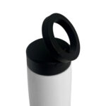 Black and white reusable water bottle with lid