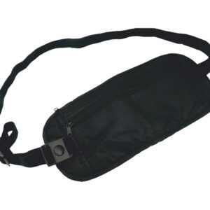 Black money belt with adjustable strap.