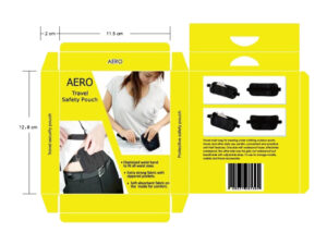 Aero travel safety pouch packaging design.