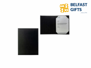 Black leather document holder with letter inside.