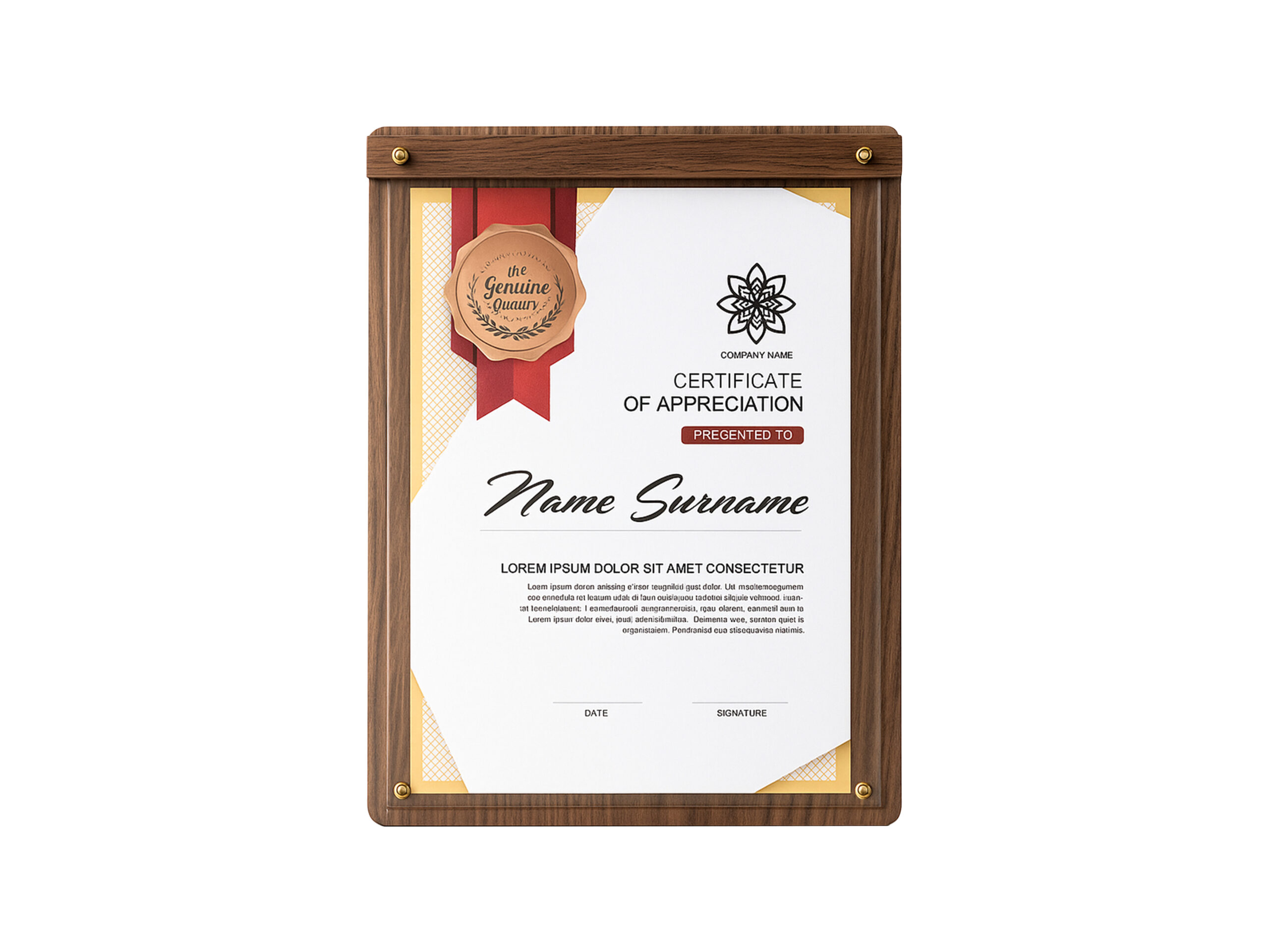Certificate of Appreciation with wooden frame.