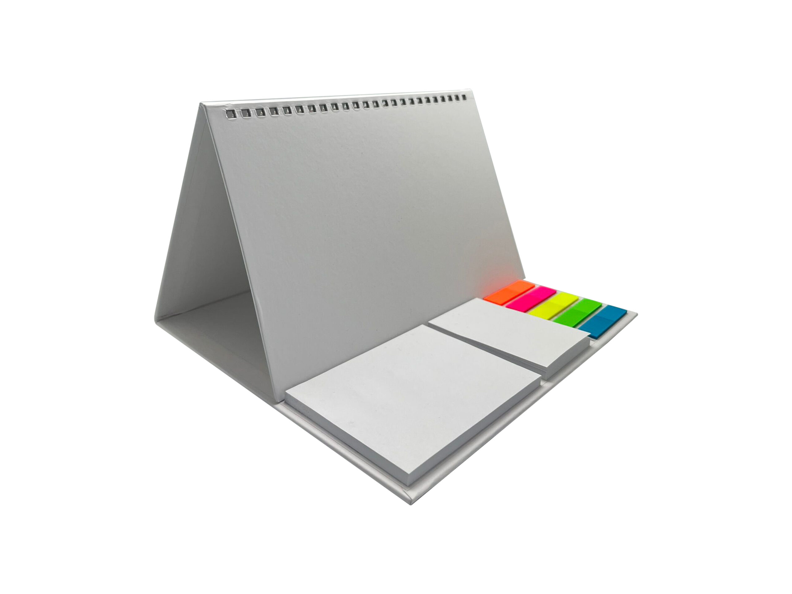 Desk organizer with sticky notes and notepads.