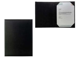 Black folder with inserted document.