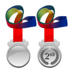 Two silver medals with rainbow ribbons.