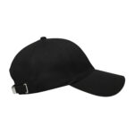 Black baseball cap with adjustable strap.