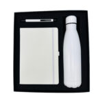 Black gift set with bottle, notebook, pen