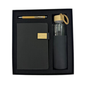 Gift set with notebook, pen, water bottle