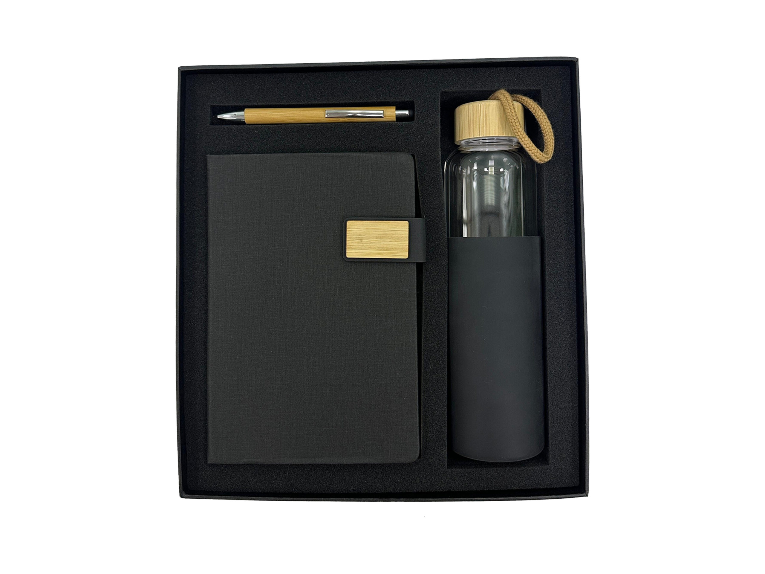 Gift set with notebook, pen, water bottle