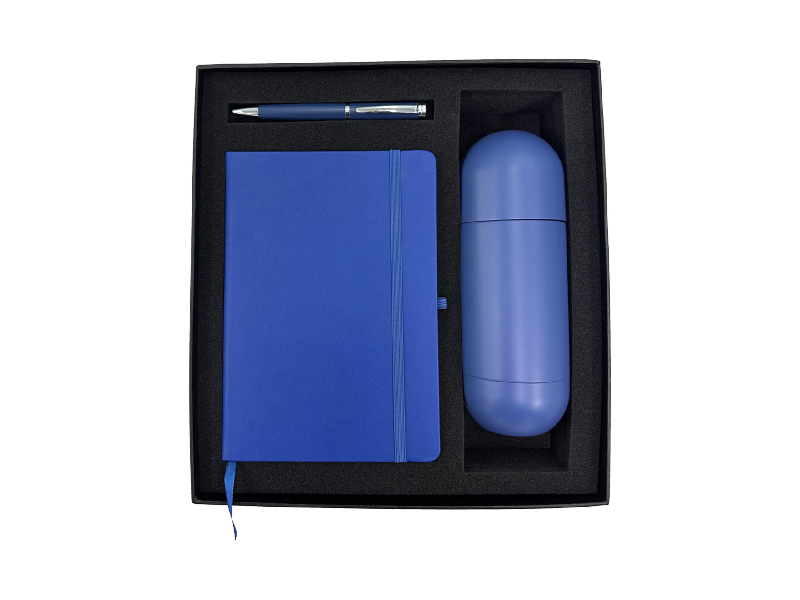 Blue pen, notebook, bottle gift set