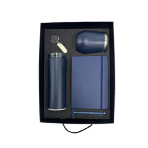 Gift set with tumbler, notebook, keychain, pen.
