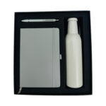 Gift set: pen, notebook, bottle in box.