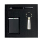 Luxury gift set with pen, wallet, keychain.