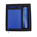 Blue notebook, pen, bottle gift set in box.