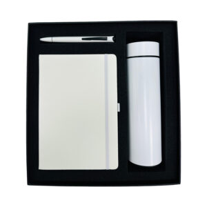 Luxury gift set with pen, notebook, tumbler.