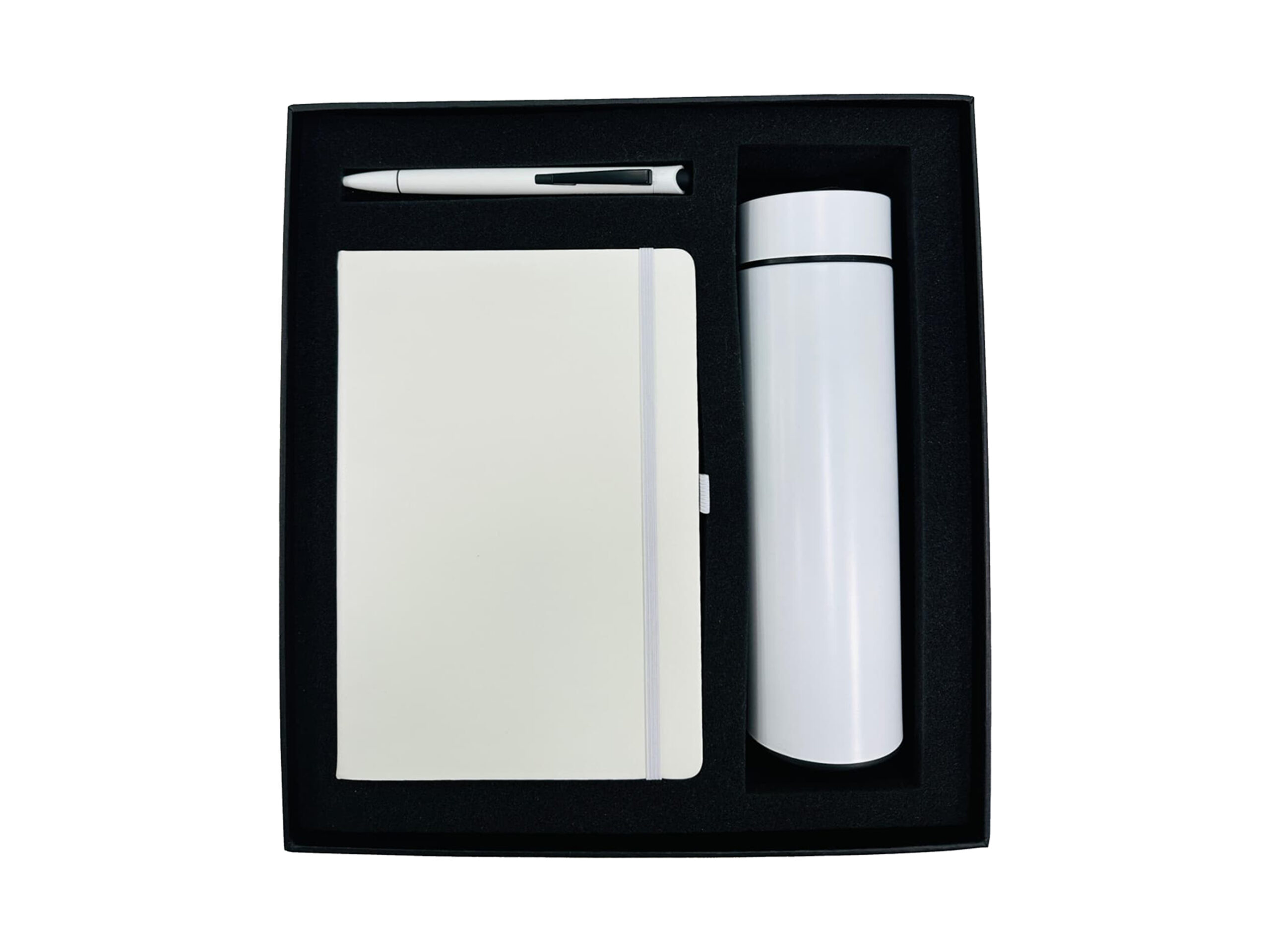 Luxury gift set with pen, notebook, tumbler.