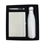 Gift set: white notebook, pen, bottle in box