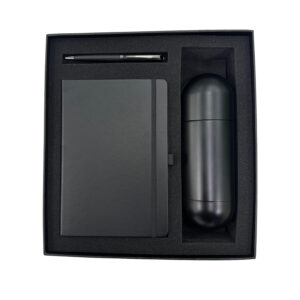 Black notebook set with pen and container