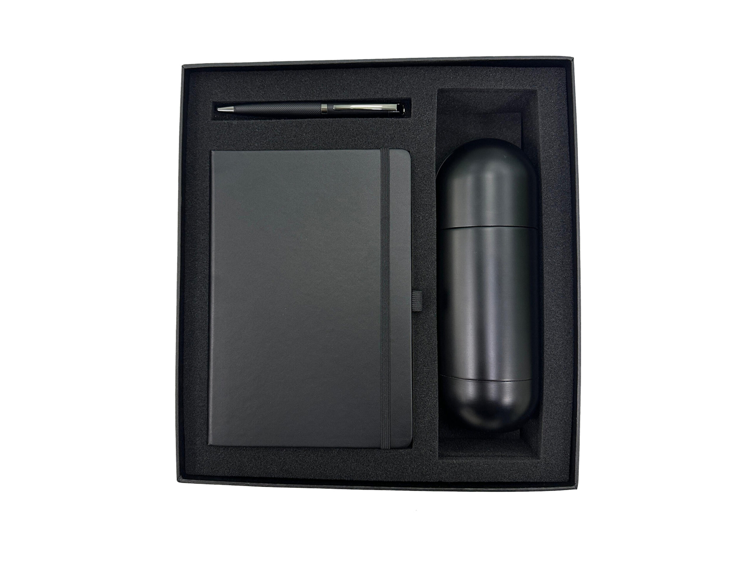 Black notebook set with pen and container