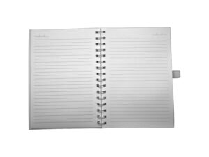 Open spiral notebook with lined pages