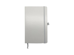 Closed white notebook with elastic band