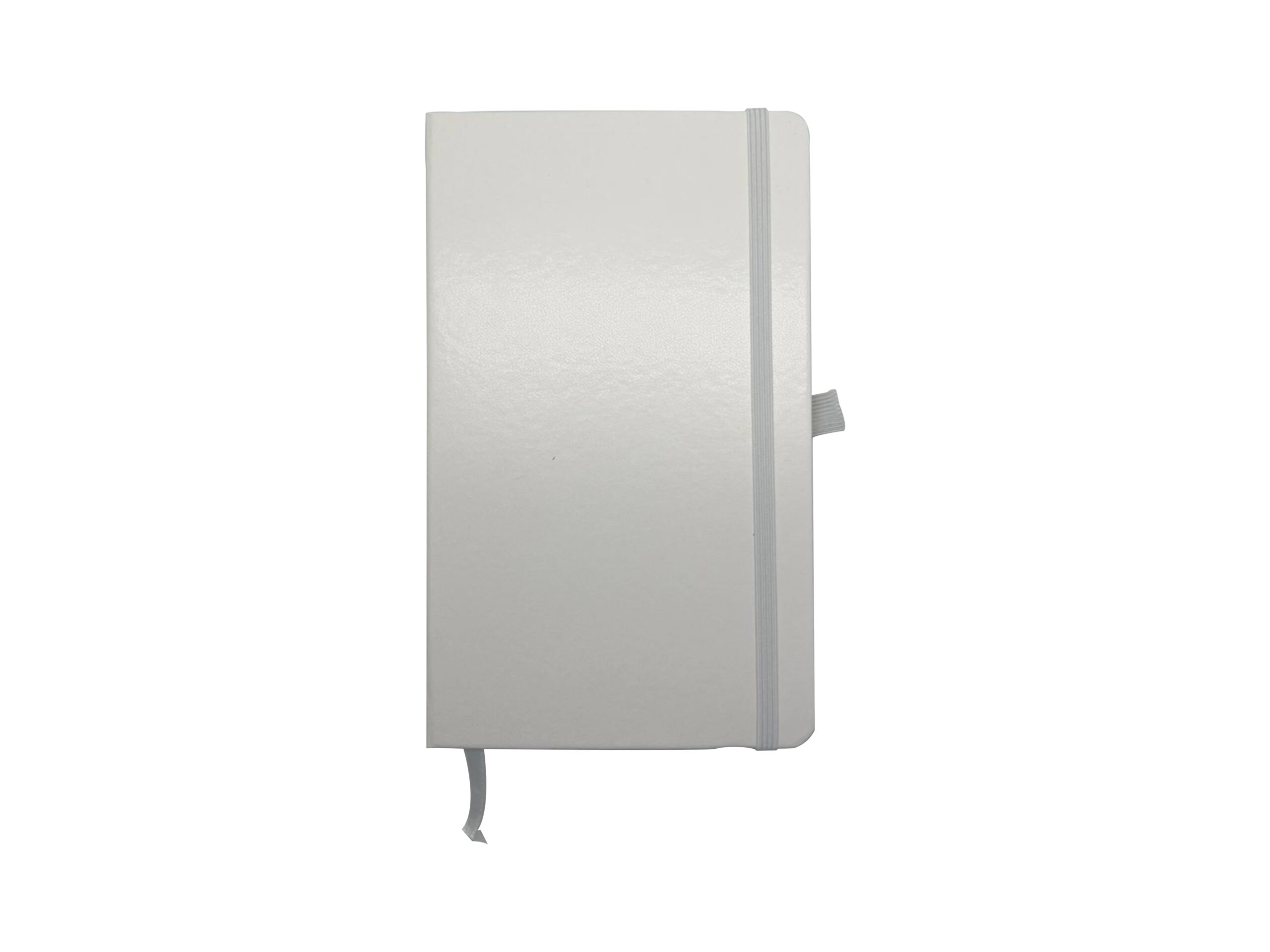 Closed white notebook with elastic band
