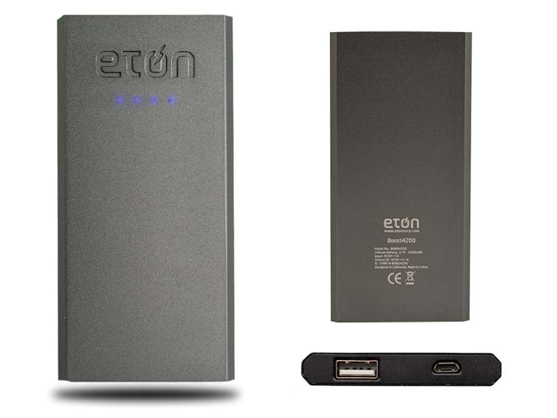 Portable Eton power bank with USB ports.