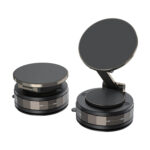 Two rotating turntable display stands, black and gray.