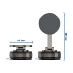 Rotating product display with dimensions label.