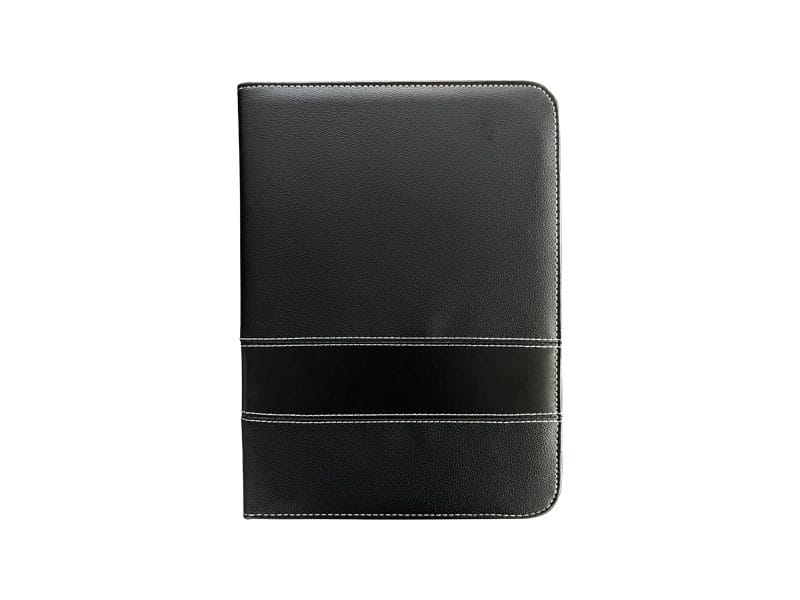 Black leather journal with white stitching
