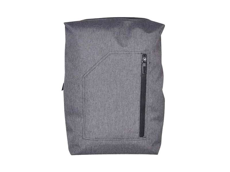 Gray backpack with front zipper pocket