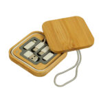 Bamboo box with USB adapters and cable