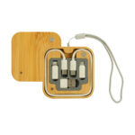 Compact bamboo travel adapter with cord storage