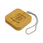 Bamboo wireless charger with customizable logo.