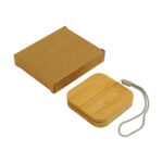 Bamboo power bank with box and strap.